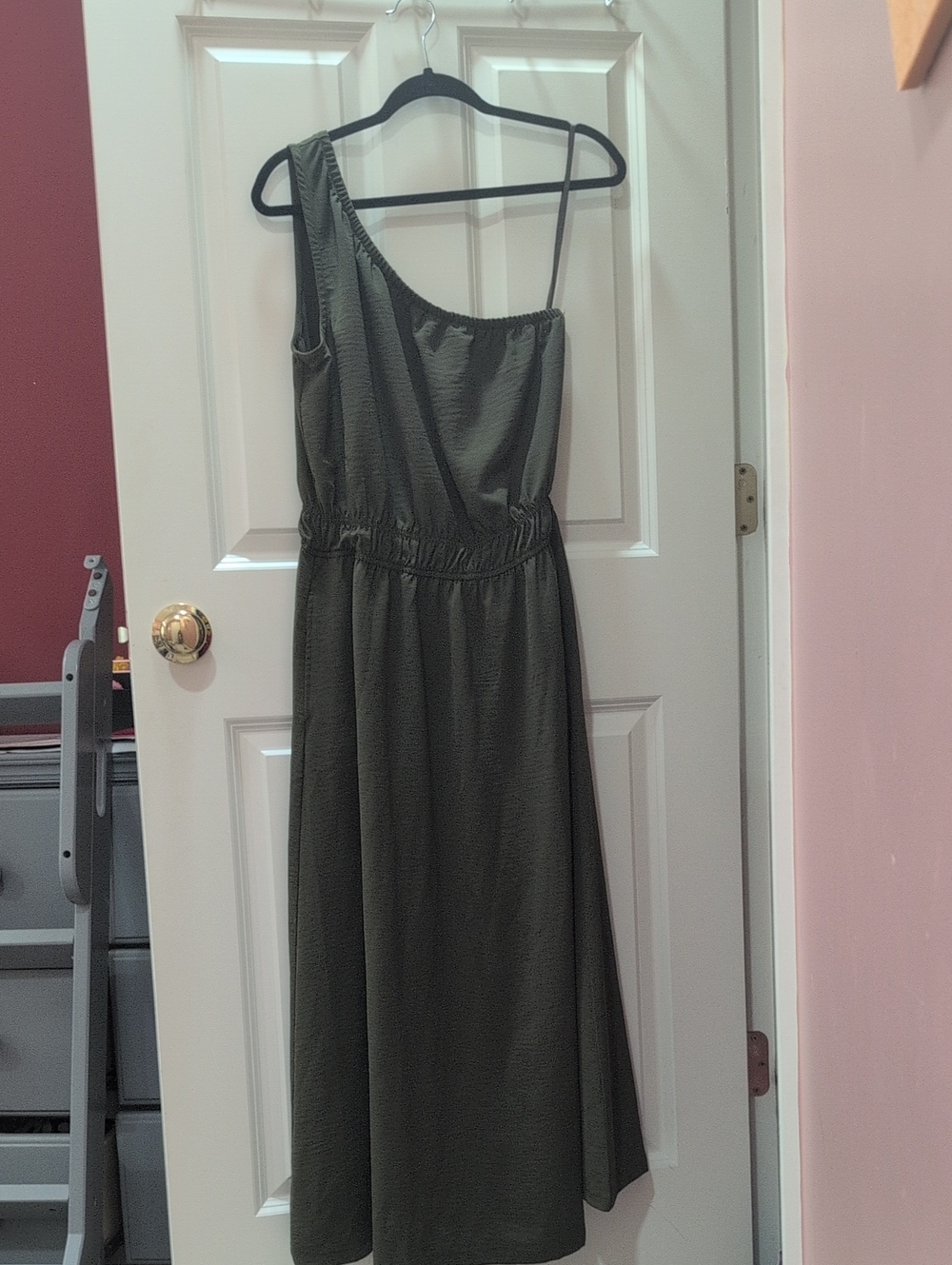 Lands' End Olive One-Shoulder Midi Dress